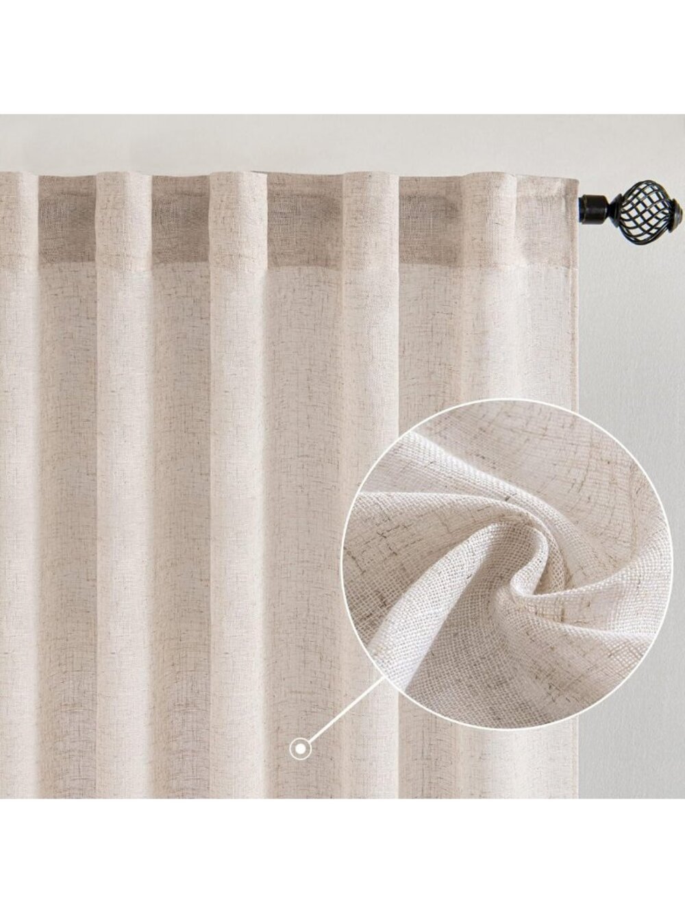 Natural White Linen Curtains 84" Long - Soft Thick Semi-Sheer Drapes for Bedroom